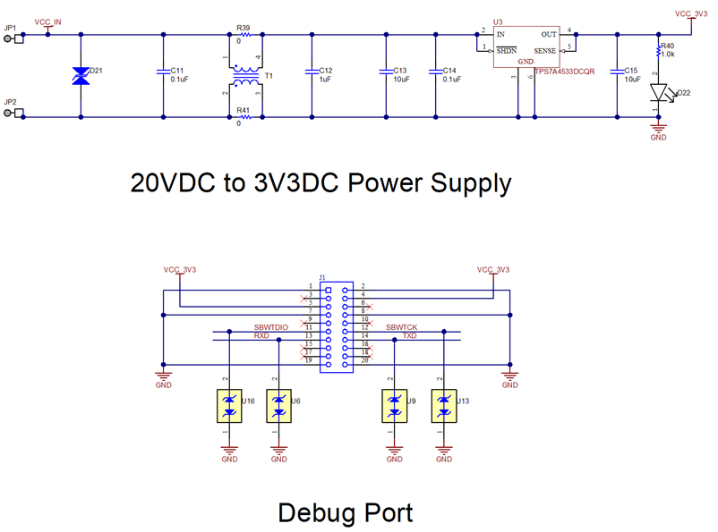 Power Supply and Debug Port Schematics