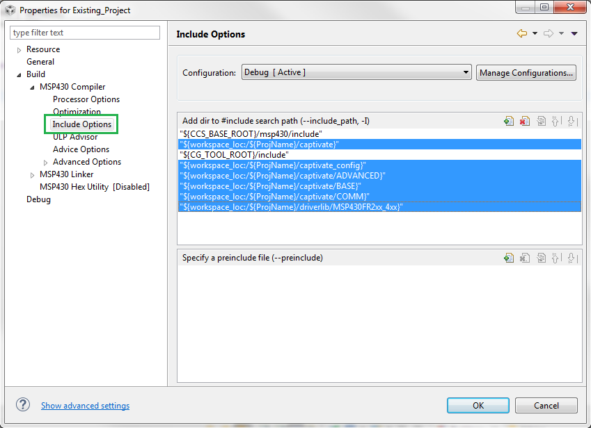 Compiler Include Settings