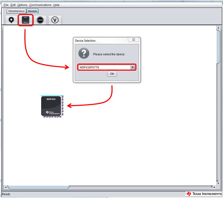 Select and Place MSP430 Controller on Design Canvas