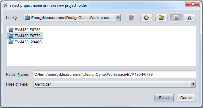 Select Project Name Window