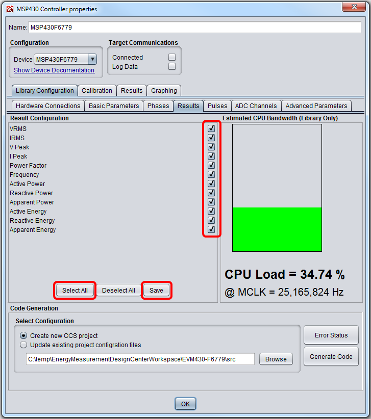 Select Results and View Estimated CPU Bandwidth