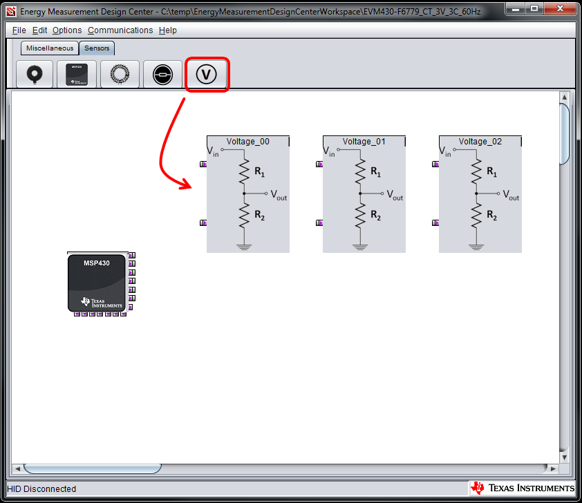 Select and Place Voltage Sensors on Design Canvas