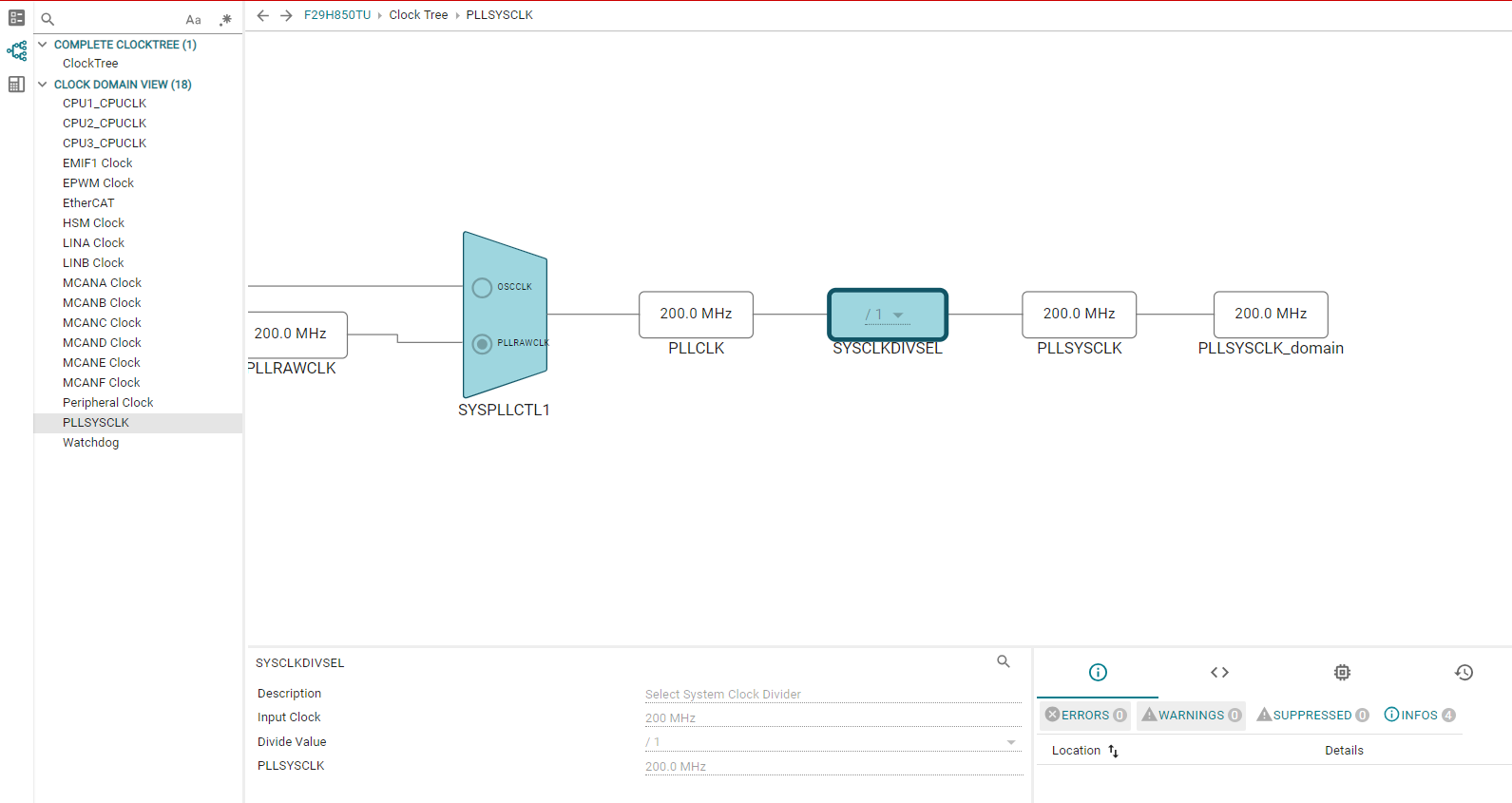 Clocktree F29H85x-SDK: Configure using Pre-defined Resources (CONFIGURE Mode)