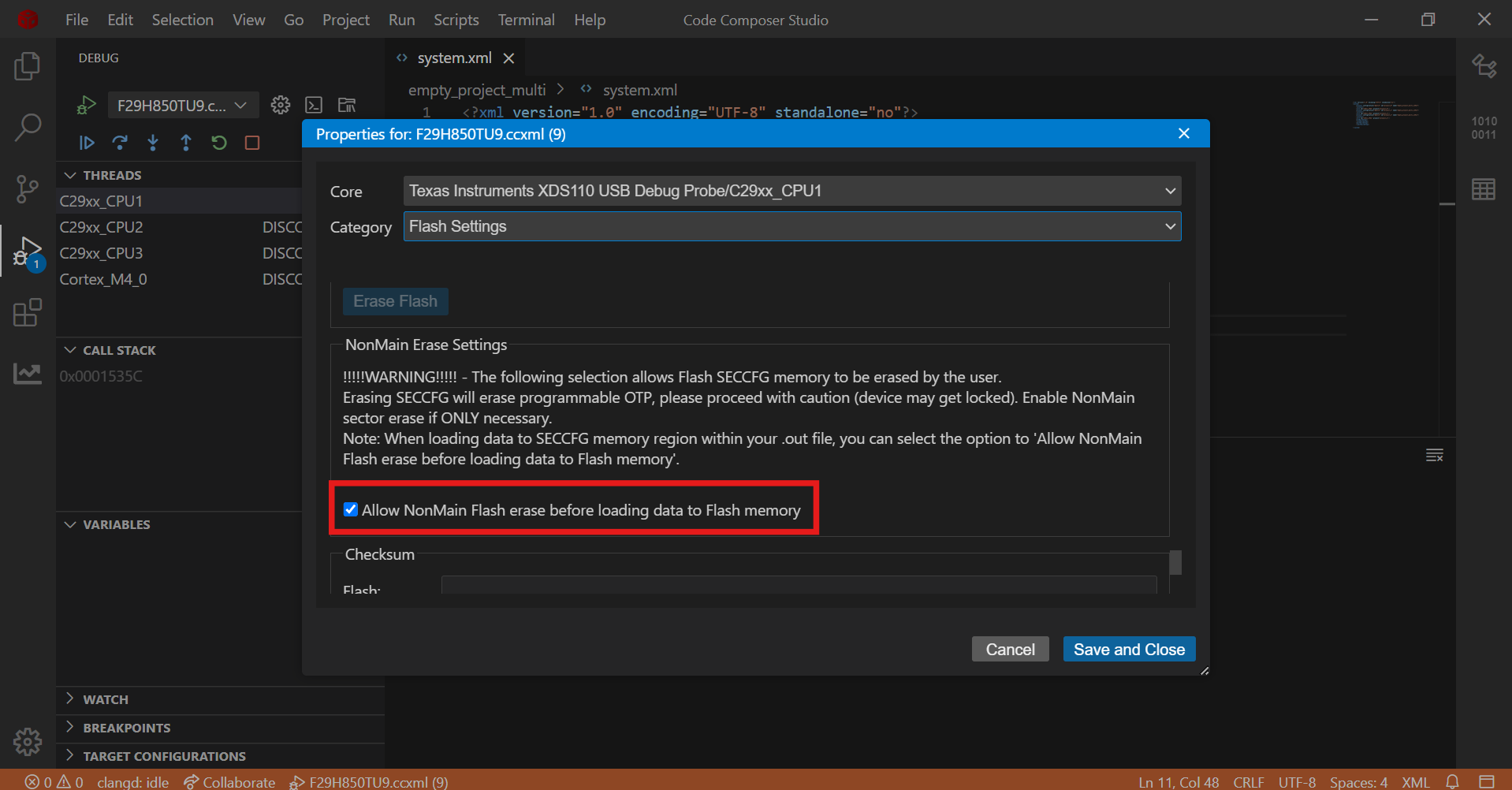 F29H85x-SDK: Multi Core Example Build and Run