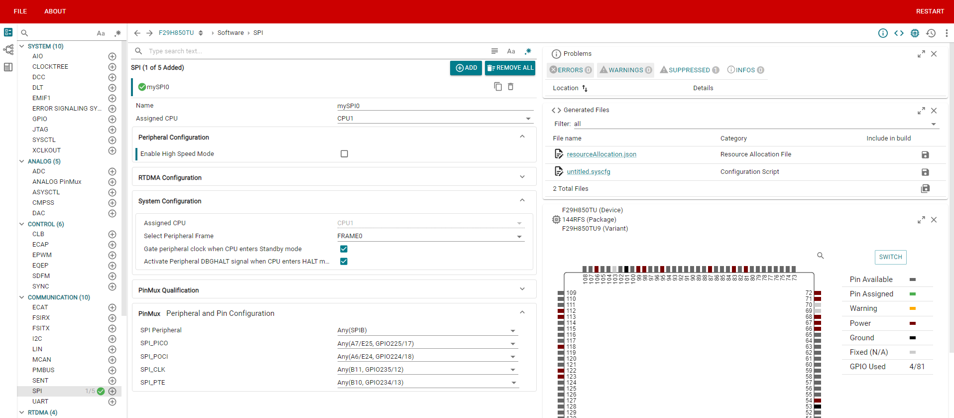 F29H85x-SDK: Define Resource Allocations (SETUP Mode)