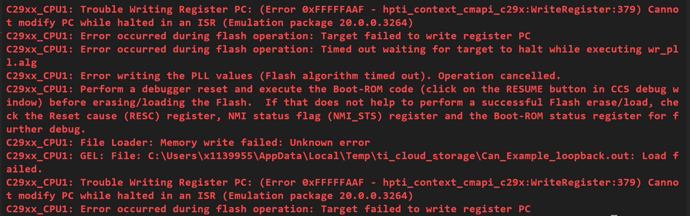Debug message on exception