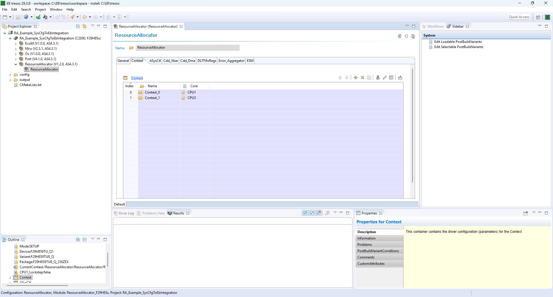 EB Tresos - ResourceAllocator CPU container