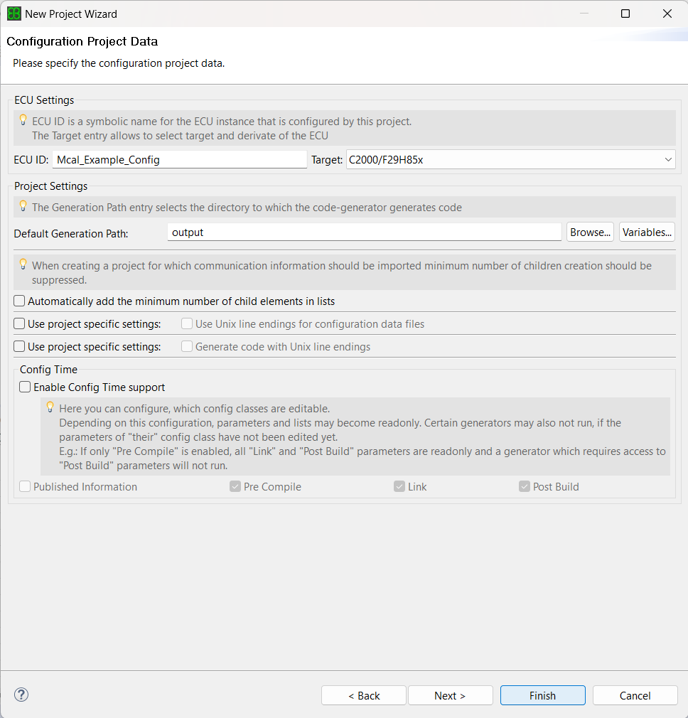 EB Project Configuration Data