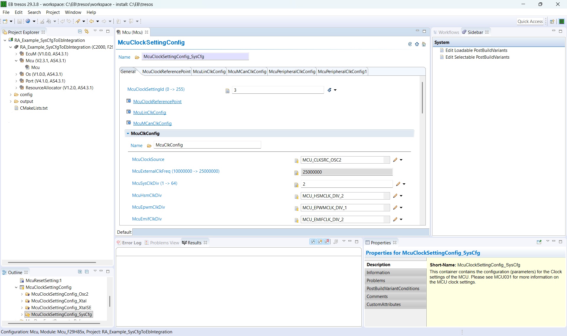 EB Tresos - McuClockSettingConfig container