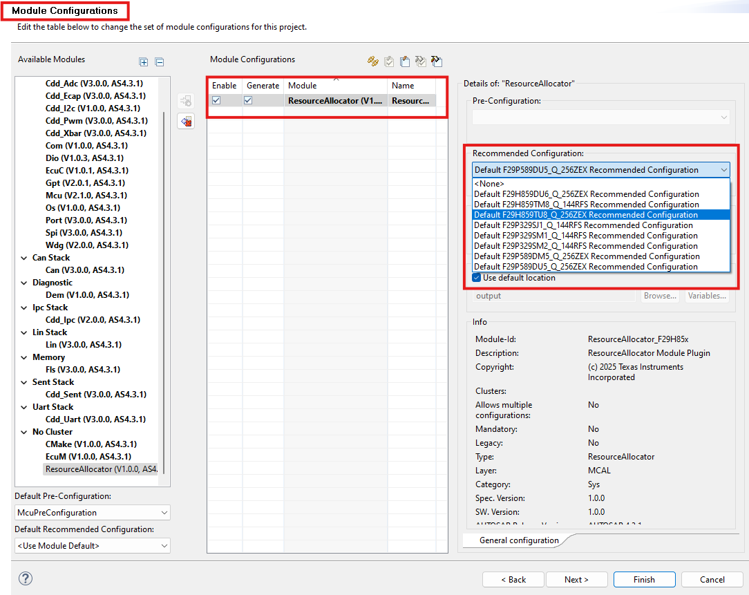 Resource Allocator Recommended Configuration