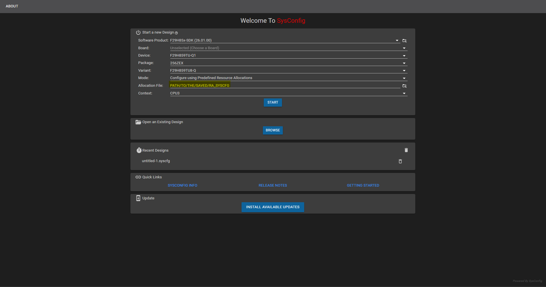 SysConfig - Configure using Predefined Resource Allocations