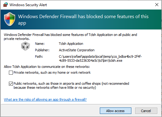 Windows security alert