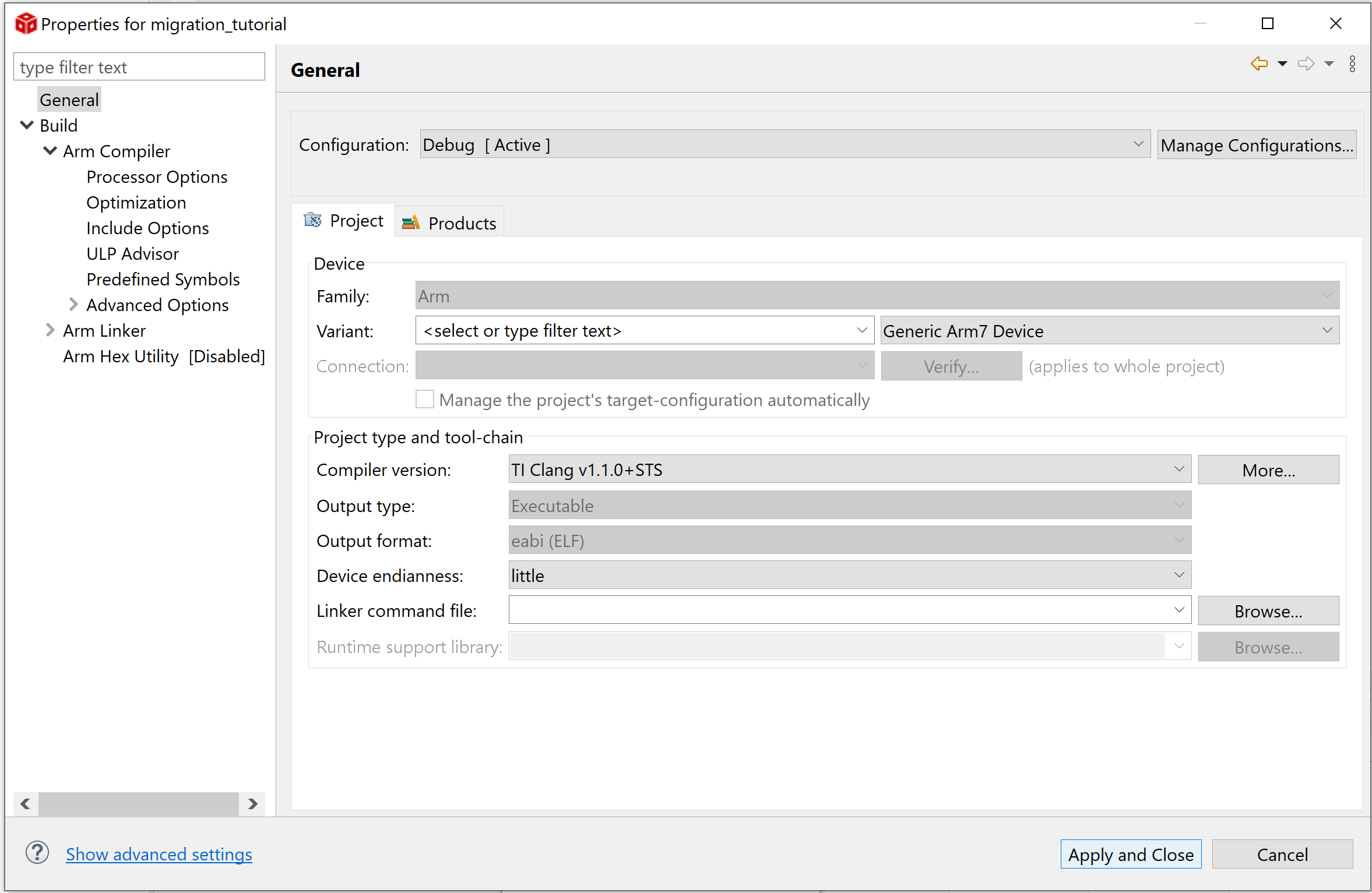 2. Migrating armcl CCS Projects to tiarmclang — TI Arm Clang Compiler ...