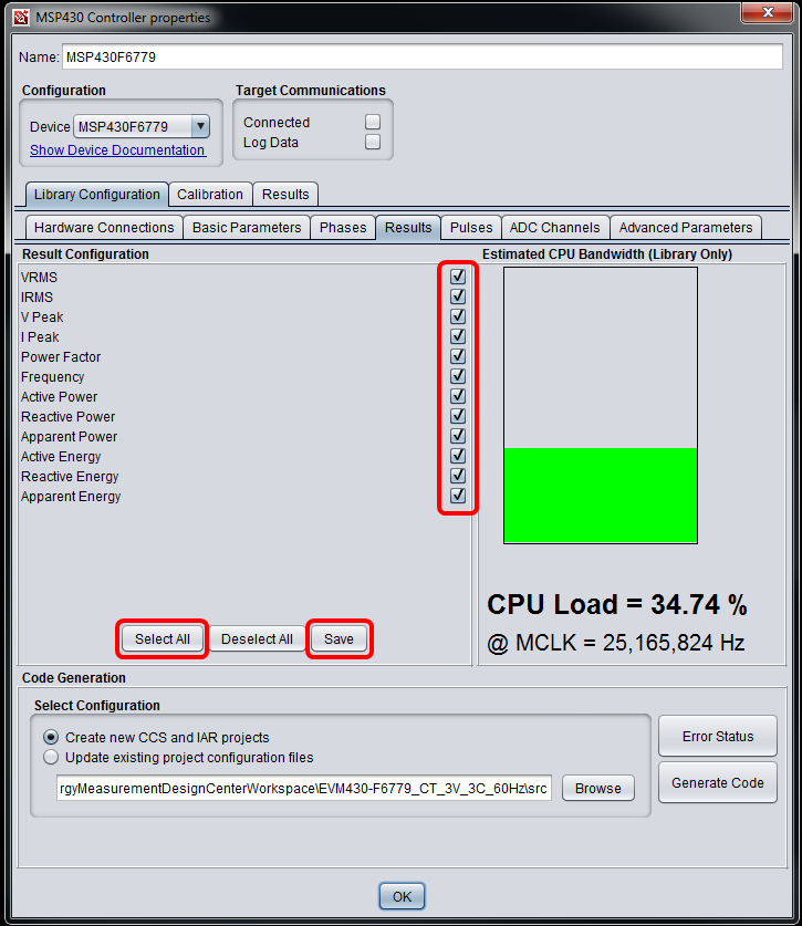 Select Results and View Estimated CPU Bandwidth