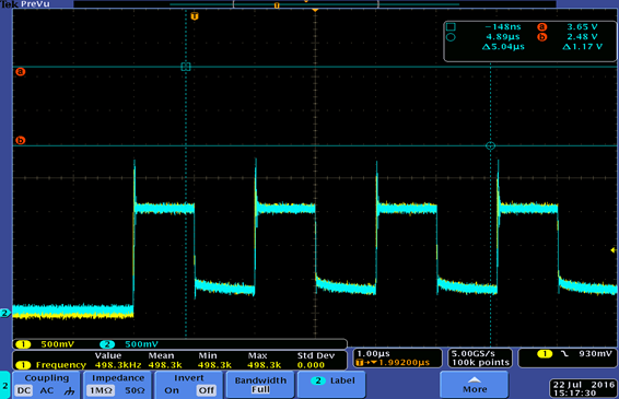 Oscilloscope Shot of Signals Driving Sensor and Shield