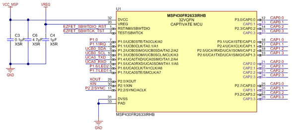 CAPTIVATE-FR2633 MCU Pinout