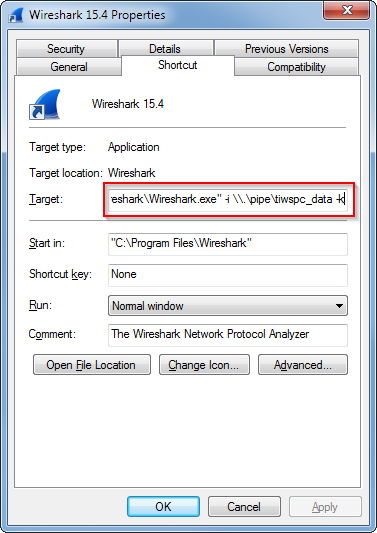 wireshark shortcut config
